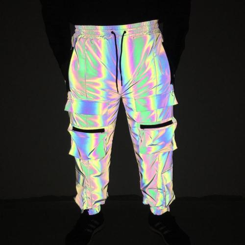 Stylish plus size non-stretch reflective drawstring all-match cargo pants