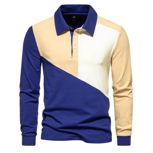 Casual plus size slight stretch simple contrast color polo shirt