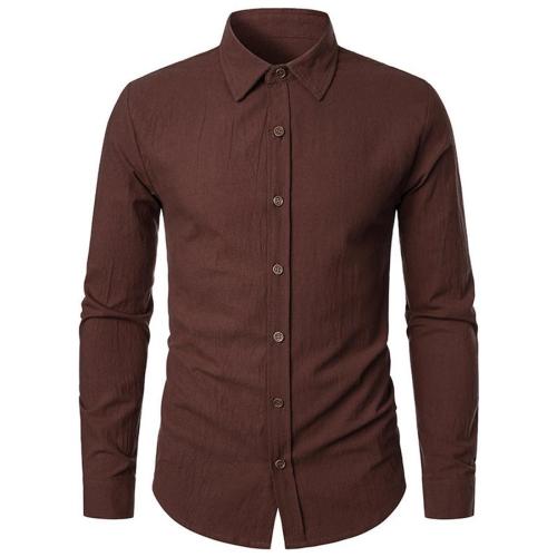 Casual plus size non-stretch simple 10 colors solid color linen shirt