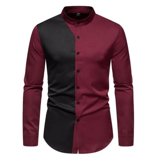 Casual plus size non-stretch contrast color single-breasted shirt