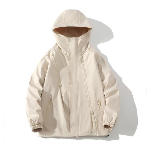 Casual plus size non-stretch simple 5-colors solid zip-up hooded jacket