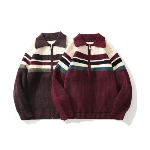 Casual plus size slight stretch knit striped cardigan sweater size run small