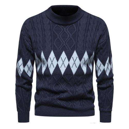 Casual plus size slight stretch knitted diamond jacquard sweater size run small