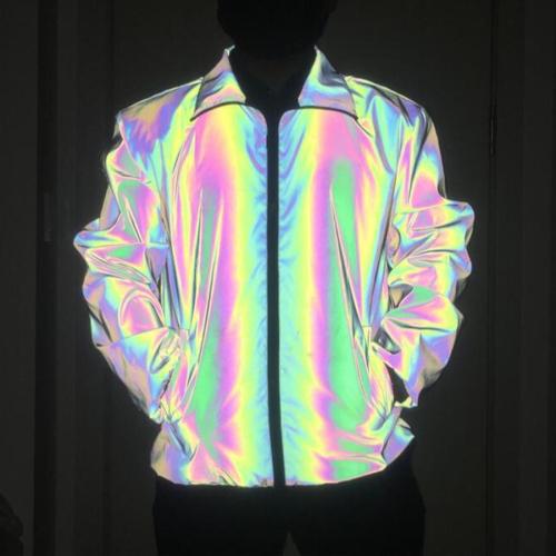 Stylish plus size non-stretch colorful reflective zip-up all-match jacket