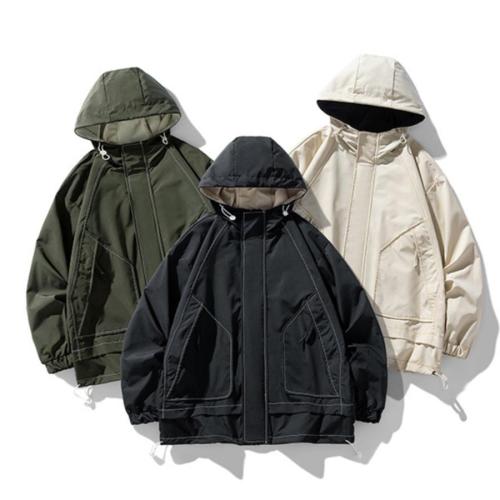 Casual plus size non-stretch solid color loose  breathable hooded jacket