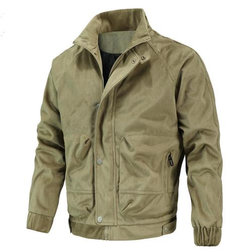 Casual plus size non-stretch 4 colors solid color zip-up jacket