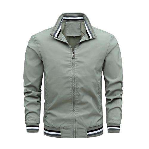 Casual plus size non-stretch 5-color stripe zip-up pocket jacket