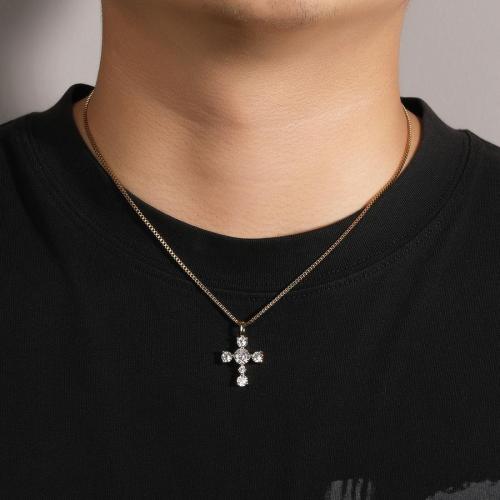 One pc hip hop cross rhinestone stainless steel necklace(length:45cm)