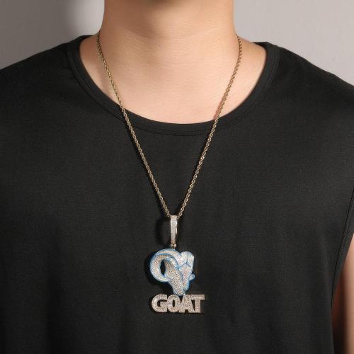 One pc rhinestone letter goat design stainless steel necklace(length:60cm)