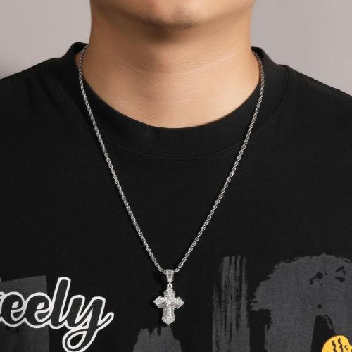 One pc rhinestone cross pendant stainless steel necklace(length:60cm)