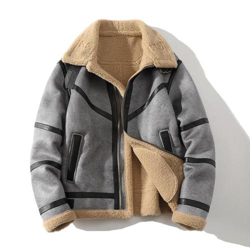 Casual plus size non-stretch suede berber fleece warm jacket