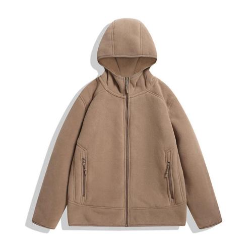 Casual plus size non-stretch solid color hooded polar fleece sweatshirt jacket