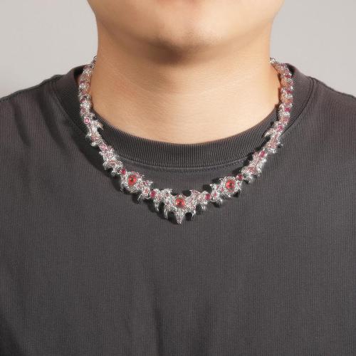 One pc hip hop red eyes thorns rhinestone brass necklace(length:50cm)