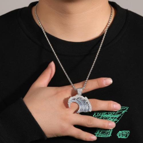 One pc hip hop rhinestone wave pendant necklace(length:60cm)