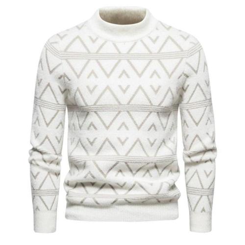 Casual plus size slight stretch diamond jacquard knitted sweater