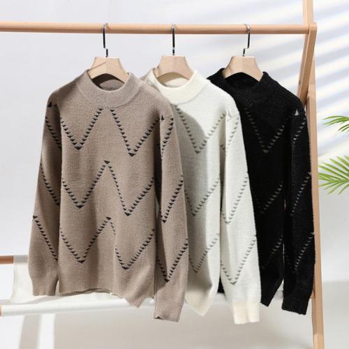 Casual plus size slight stretch simple jacquard knitted sweater