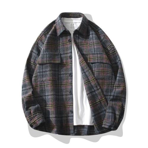 Casual plus size non-stretch plaid printed single breasted loose jacket