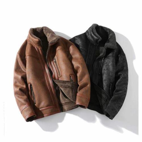Casual plus size non-stretch solid color pu berber fleece warm jacket