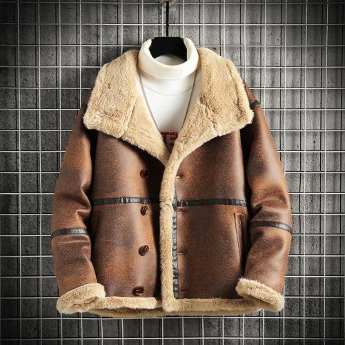 Casual plus size non-stretch pu berber fleece single-breasted warm jacket