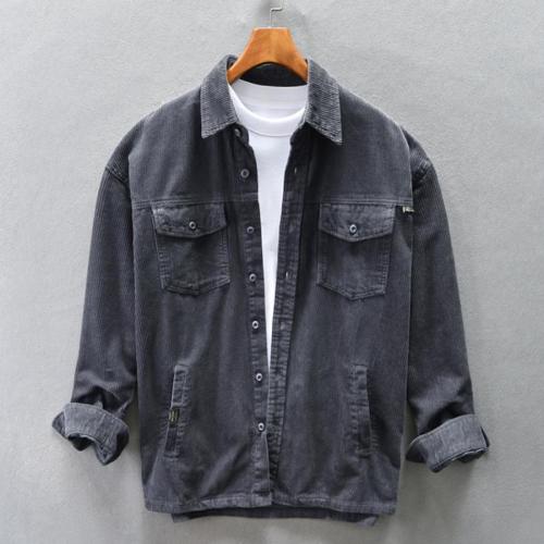 Casual plus size non-stretch solid color cotton corduroy loose jacket
