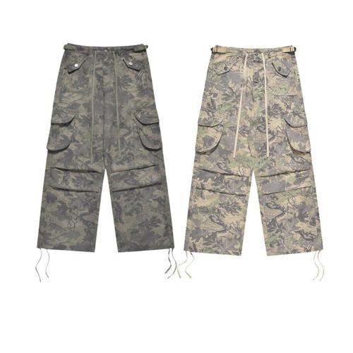 Casual plus size non-stretch camo batch printing pleated straight cargo pants