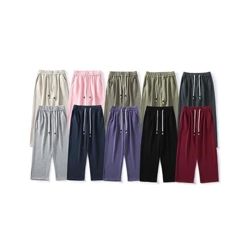 Casual plus size non-stretch solid color loose drawstring straight pants