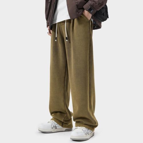 Casual plus size non-stretch solid color pleated fleece warm straight pants