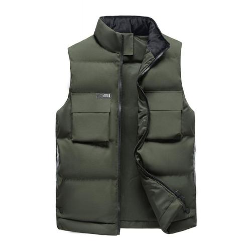 Casual plus size non-stretch solid color zip-up pocket warm waistcoat size run small