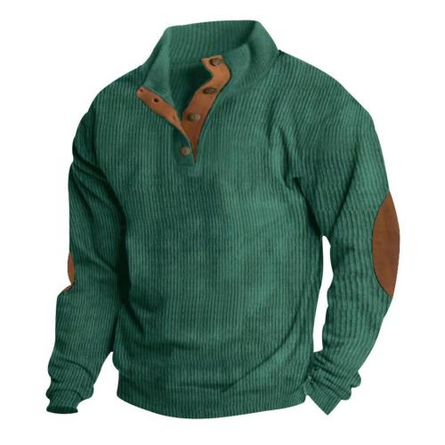 Casual plus size non-stretch patchwork long sleeve corduroy sweatshirt