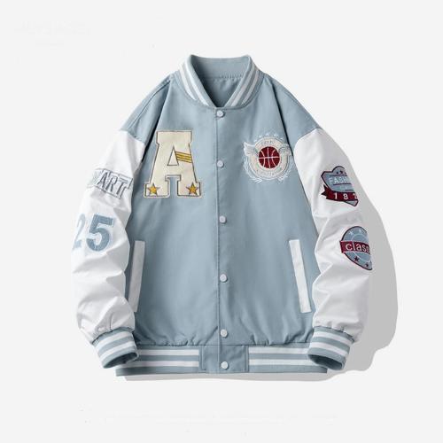 Casual plus size non-stretch contrast color embroidered letter baseball jacket size run small