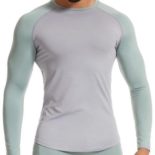 Sports plus size slight stretch color-block long sleeve slim fitness top