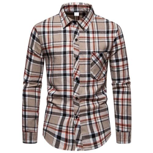 Casual plus size non-stretch stylish plaid print long sleeve shirt#1