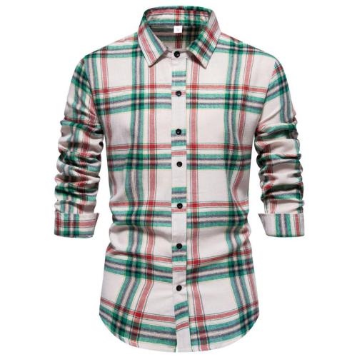 Casual plus size non-stretch plaid print long sleeve shirt