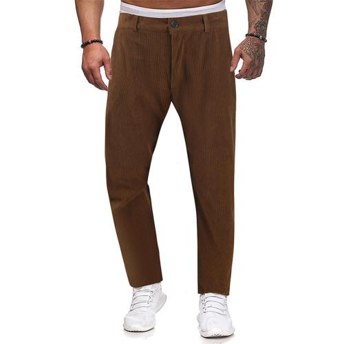 Casual plus size non-stretch solid color corduroy straight pants