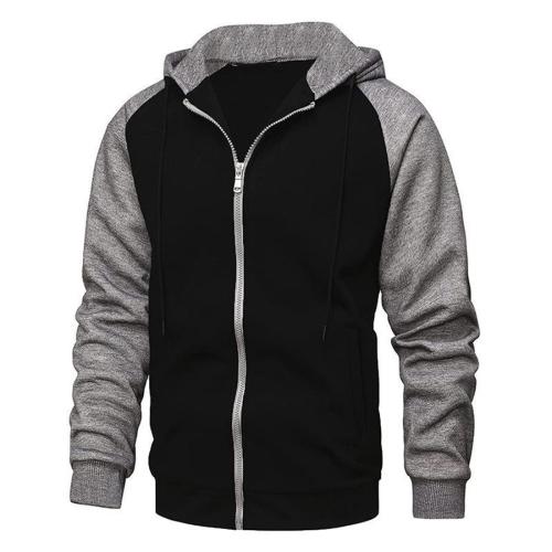Casual plus size slight stretch contrast color zip-up hooded cardigan sweatshirt
