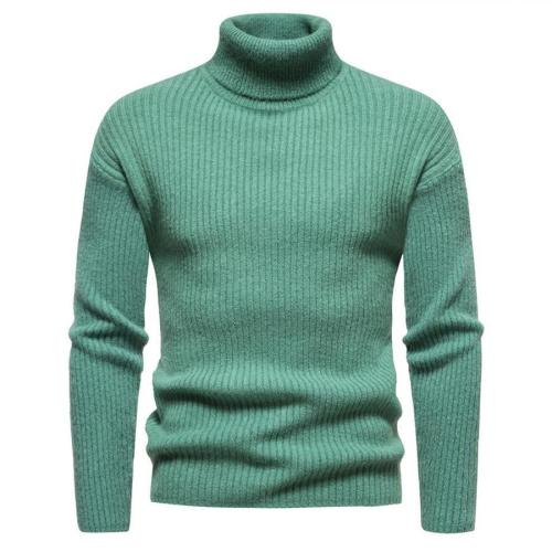 Casual plus size slight stretch solid color knitted slim high collar sweater