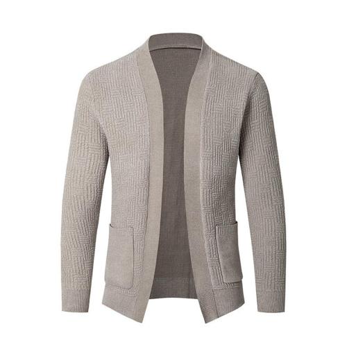 Casual plus size slight stretch solid color jacquard knitted cardigan sweater