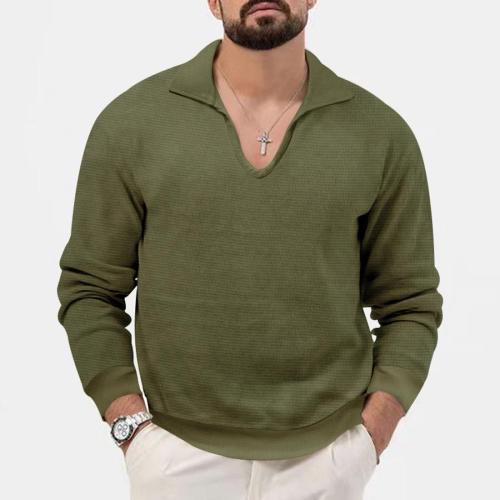 Casual plus size slight stretch solid color v-neck polo shirt