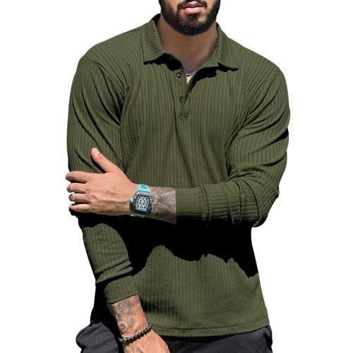 Casual plus size slight stretch solid color ribbed knit polo shirt