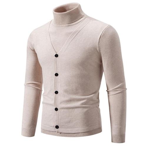 Casual plus size slight stretch solid high collar fake two-piece set slim sweater