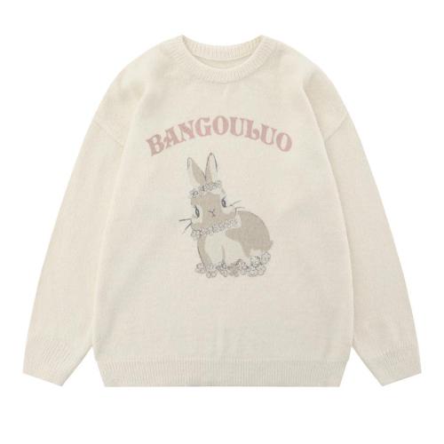 Casual slight stretch knitted rabbit print thin sweater size run small