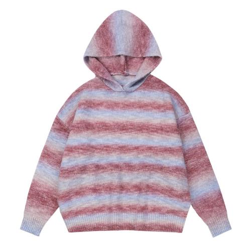 Casual slight stretch knitted stripes hooded thin sweater size run small