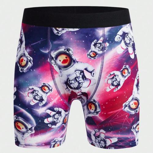 Casual slight stretch space duck print breathable mid waist trunks