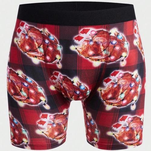 Casual slight stretch fried chicken print breathable mid waist trunks