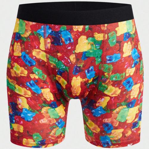 Casual slight stretch soft candy printing breathable mid waist trunks