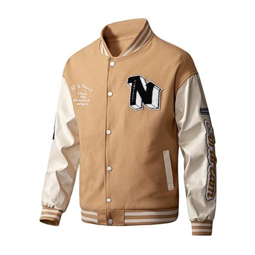 Plus size non-stretch jacquard embroidery letter baseball jacket size run small