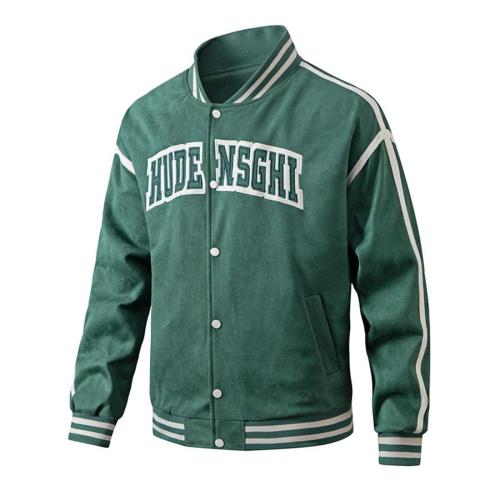Plus size non-stretch suede embroidery letter baseball jacket size run small