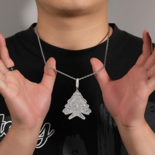 One pc hip hop rhinestones christmas tree pendant necklace(length:60cm)