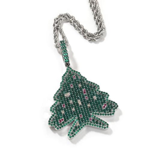 One pc hip hop rhinestones christmas tree pendant necklace#1(length:60cm)