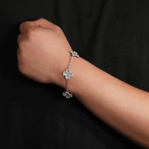 One pc hip hop light luxury rhinestone cross adjustable bracelet(length:18cm)